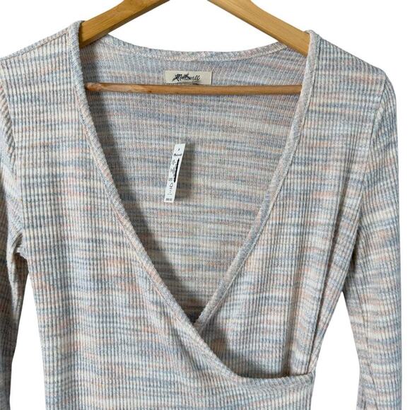 NWT Madewell Space-Dye Faux-Wrap Top Sweater in Pastel Soft Rainbow, Small - Picture 3 of 9